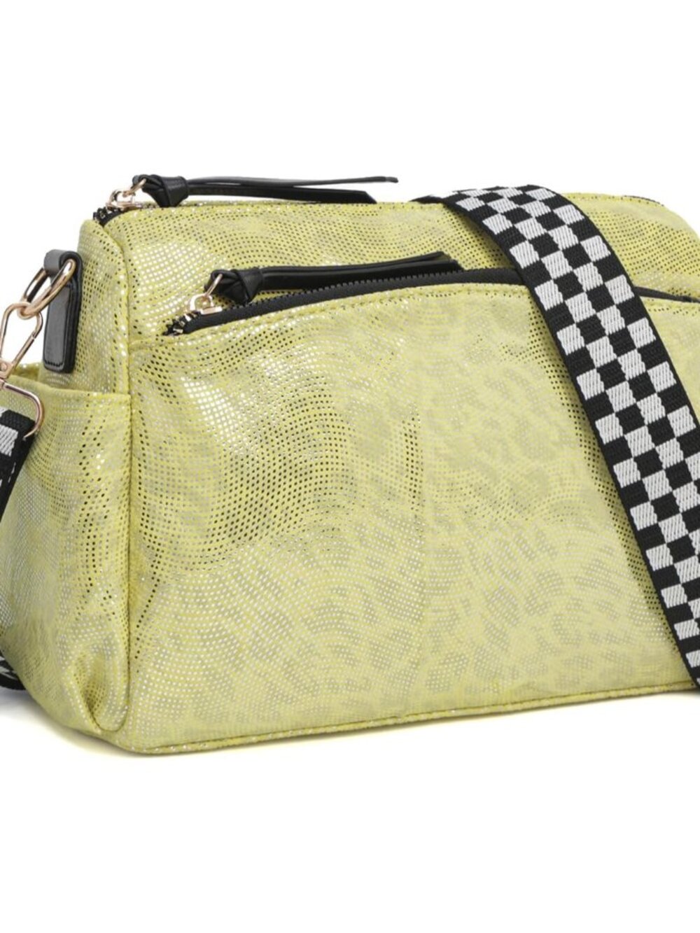 Small Crossbody Bags for Women - Checkered Nylon Quilted Purse with 3 Zips Fits